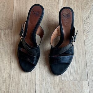 Sofft Black Leather Wedge Dress Sandal